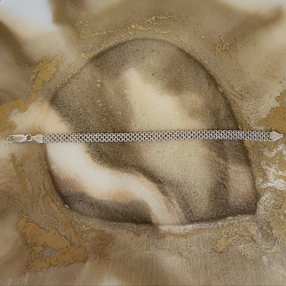 Vintage Italian Sterling Silver Mesh Brick Link Bracelet - Picture 2 of 6